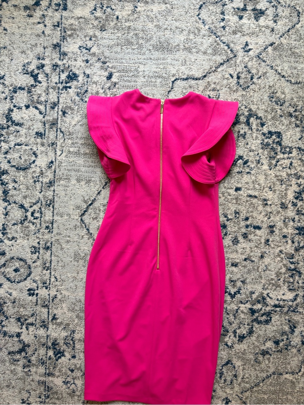 Calvin Klein Hot Pink Ruffle-Sleeve Sheath Midi Dress - Picture 2 of 5